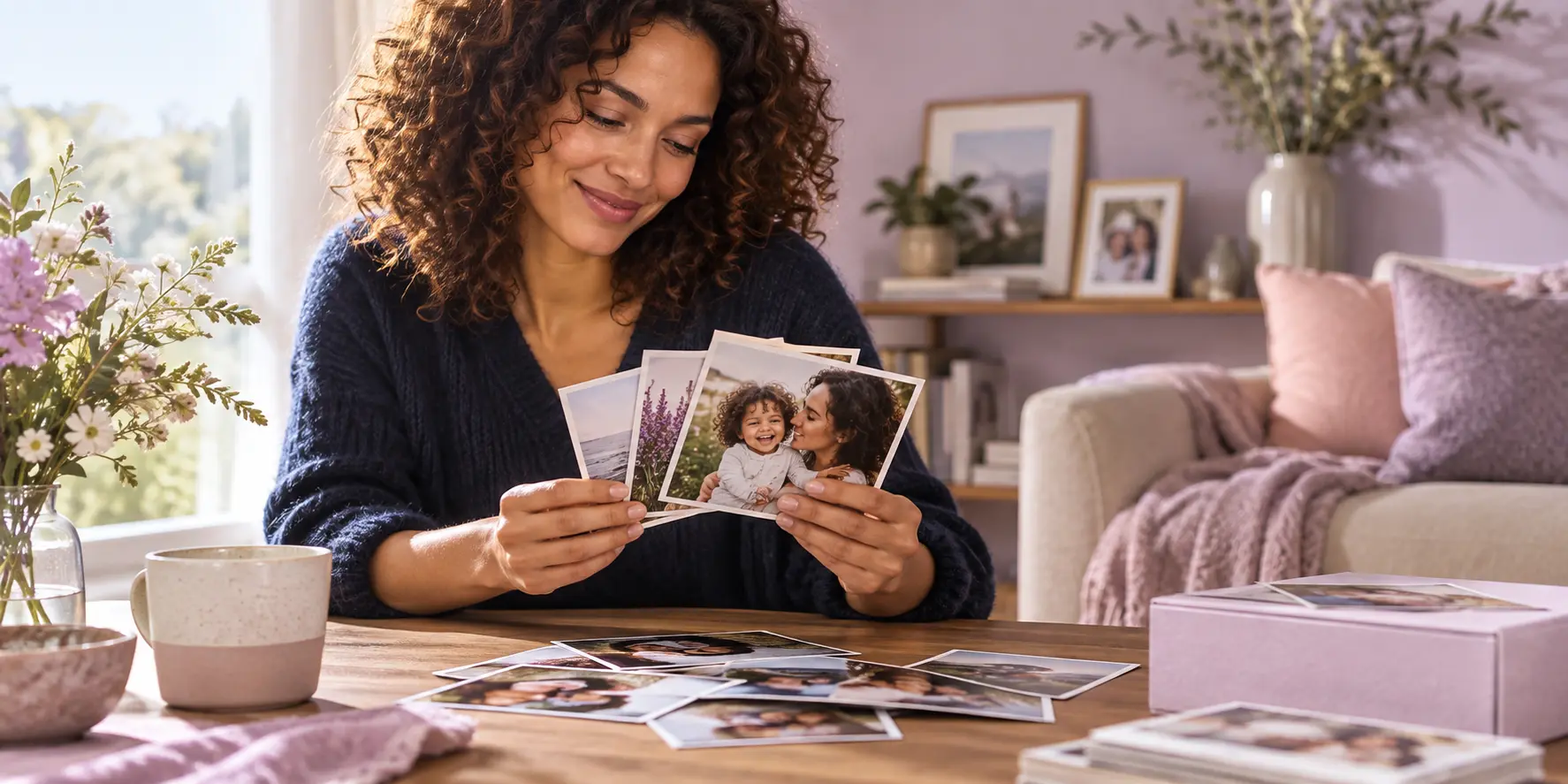 Customer holding printed photographs